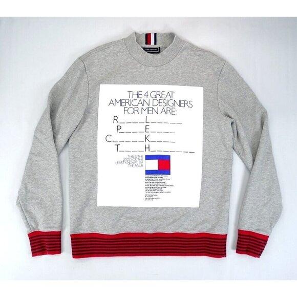 Tommy Hilfiger Collection Sweatshirt Size S American Designers Puzzle Flag Gray - Picture 1 of 7